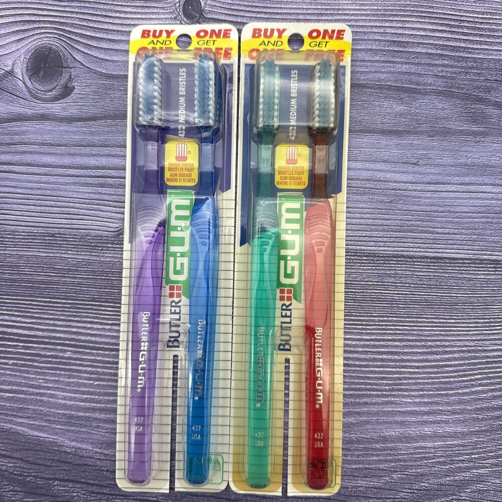 4 LOT GUM Butler 432 Medium Angle Raised Center Bristles USA TAPERED TEXTURED